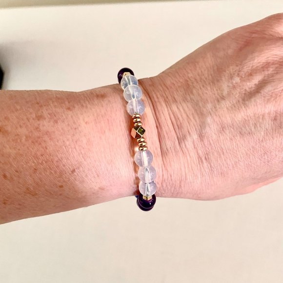 Manifest Amethyst and Lapis Lazuli Bracelet Crystal Healing w/ Third Eye Chakra - Picture 6 of 8